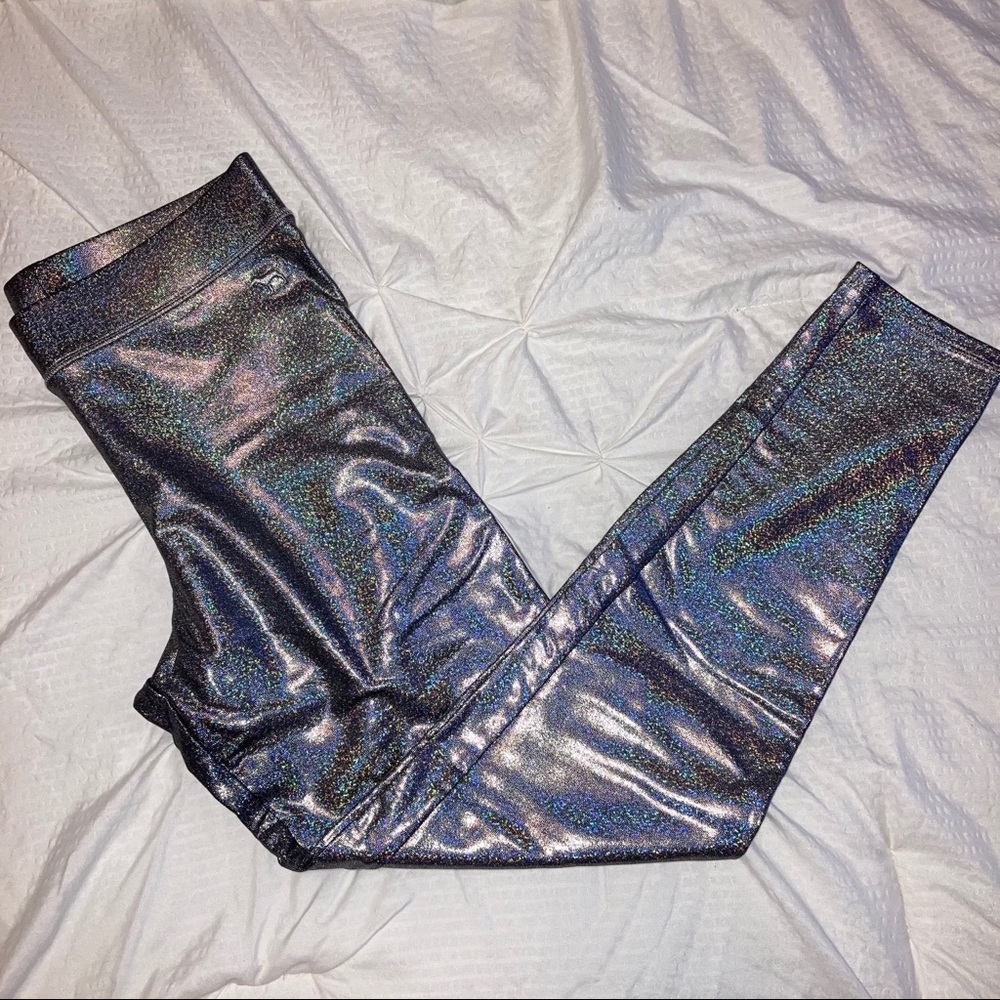 PINK metallic silver leggings